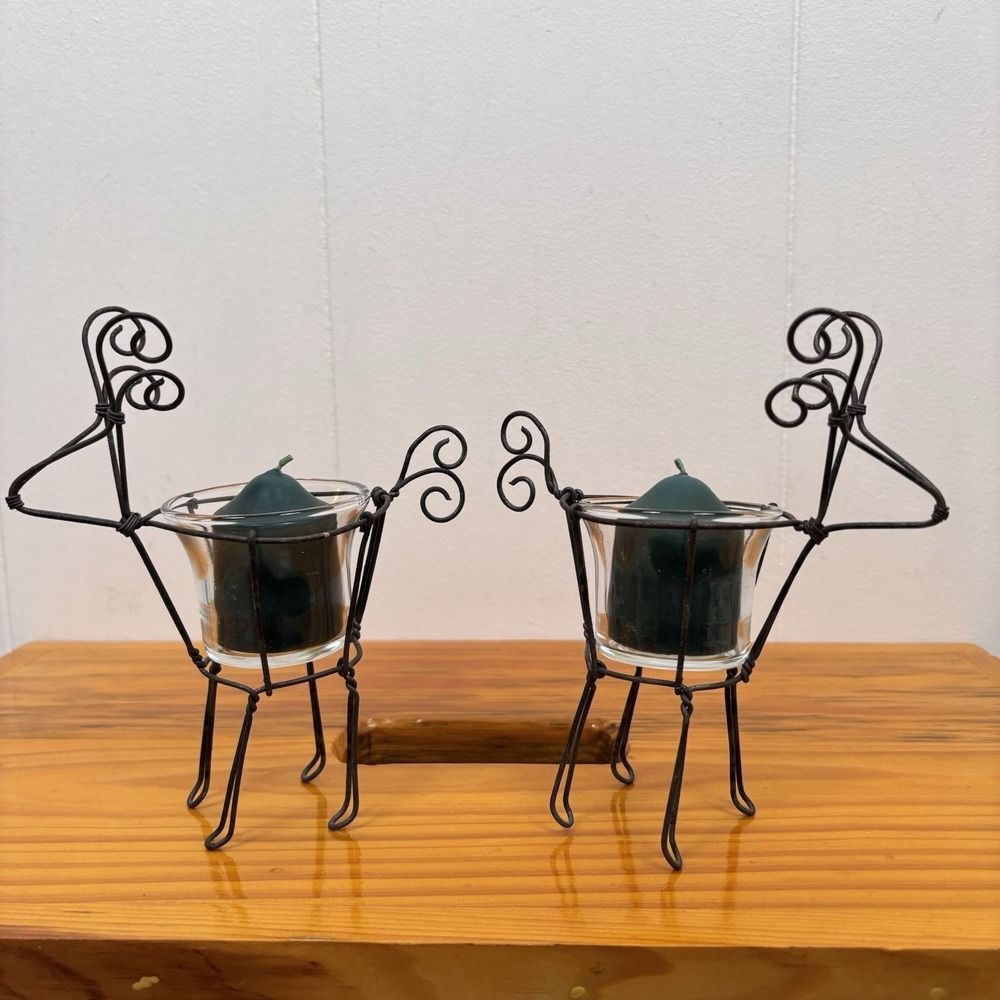 VTG Eddie Bauer Home‎ Wire Glass Reindeer Rustic Candle Holders Set 2 Candles